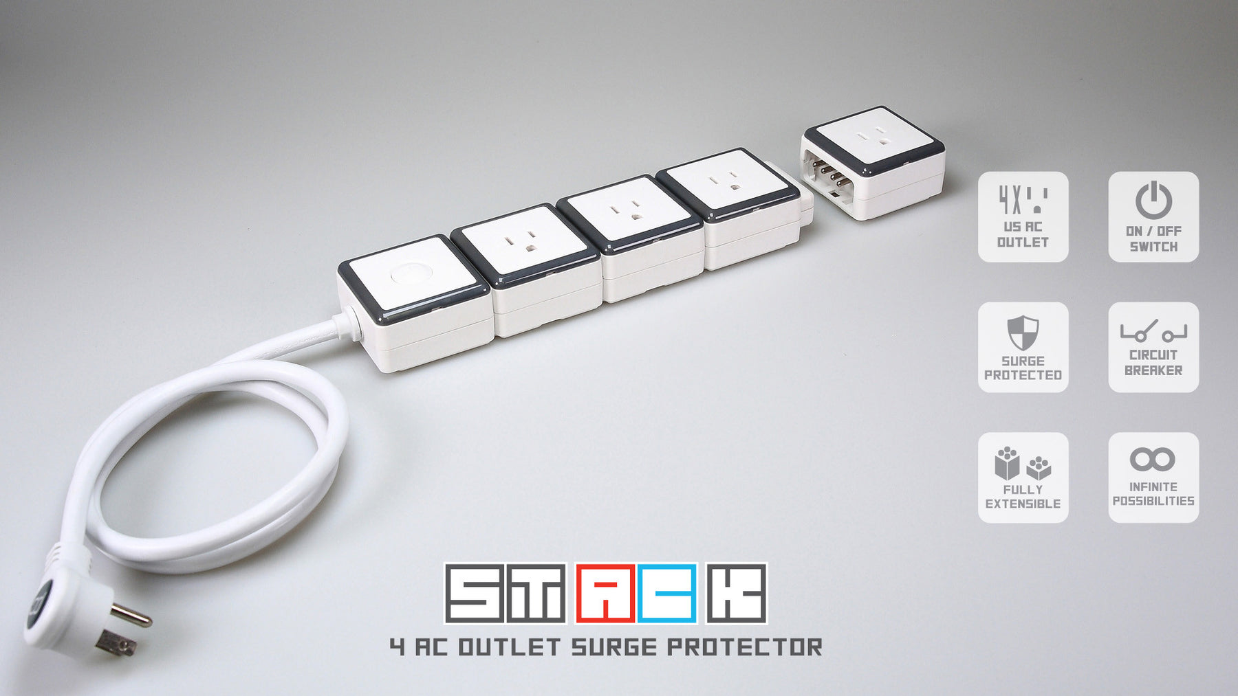 STACK 4 US AC Outlet Surge Protector - Adapter - OneAdaptr